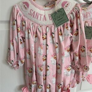 2T NWT Girls' Pink Smocked 'SANTA' Holiday bubble